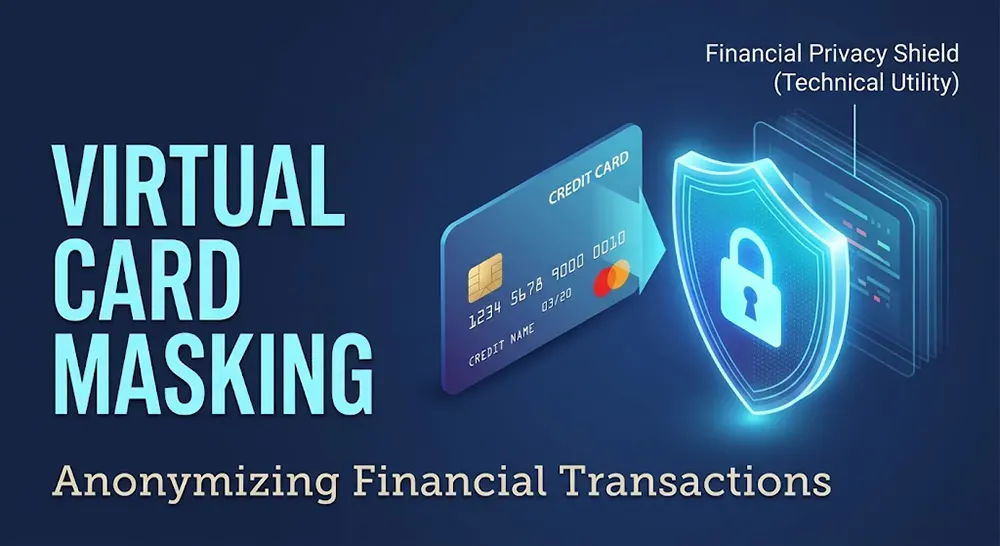An illustration of a virtual credit card masking a user's real identity during financial transactions.